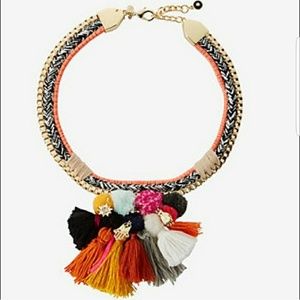 NWT Express Tassel PomPom Statement bib Necklace